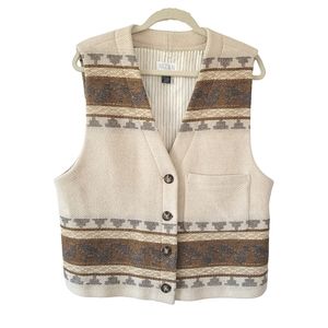 Vintage Aztec 80s Sleeveless Boho Patterned Wool Vest